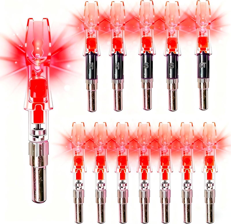 LightingU NoxDyn 12pcs X Lighted Nocks for Arrows with .205'' .232'' .244'' .248'' Inside Diameter with H, S, GT Bushings, High-Visibility Light Up Nocks with ON/Off Switch for Archery - Image 1